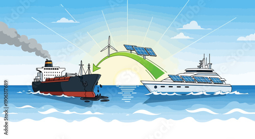 Eco friendly transportation evolution with solar panels and wind turbines