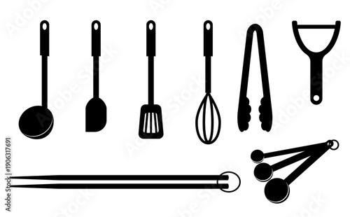 いろいろなキッチンツールのシルエットイラストセット