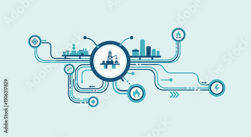 Industrial Energy Concept with Oil Rig and Pipelines