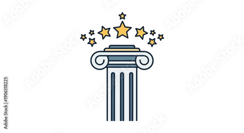 Award winning column with golden stars shining brightly on top symbolizing excellence