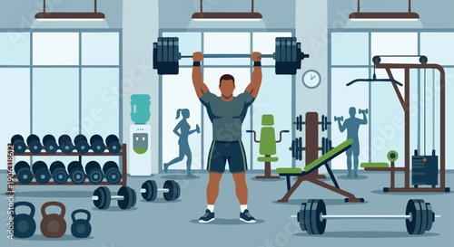 Weightlifter Training in Gym

Flat vector illustration of a weightlifter training in a gym environment. Dumbbells, kettlebells, and machines visible. Flat vector style, fitness lifestyle theme.