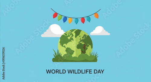 Earth Globe Celebrating World Wildlife Day with Colorful Flags