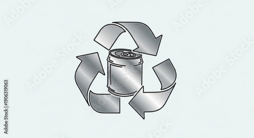 Recyclable Tin Can with Recycling Symbol Isolated on White Background