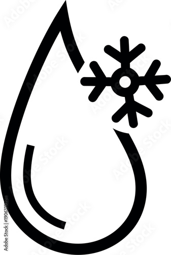 A droplet of water with a snowflake inside it, symbolizing freezing or cold water.