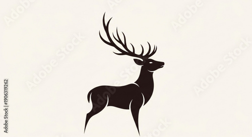 Black Silhouette Deer with Antlers Isolated on White Background