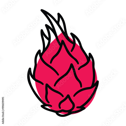 Minimalist dragon fruit pitahaya vector icon with vibrant pink offset-style color isolated
