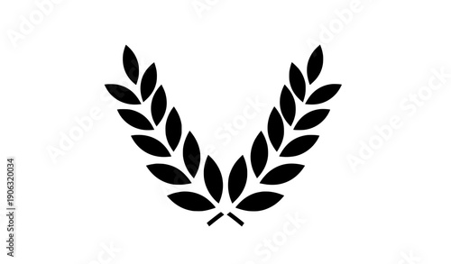 Modern V shaped laurel wreath silhouette vector icon with bold leaves isolated on transparent background
