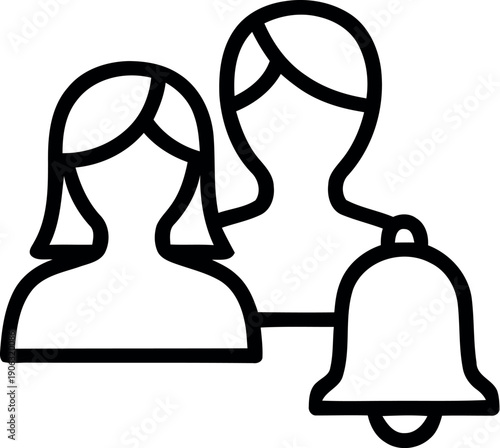 Two women standing next to a bell, ready to ring it for an announcement.