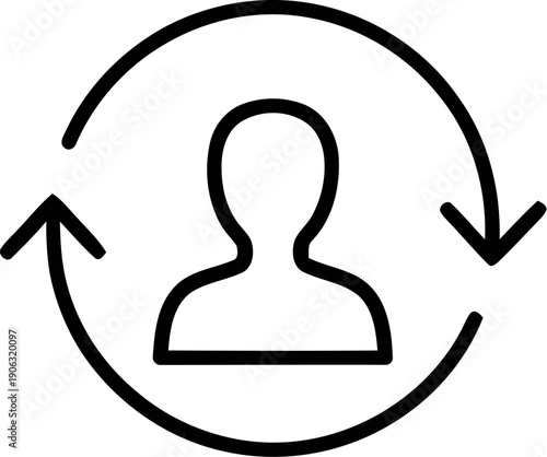 A symbol of a person within a circle with arrows indicating rotation or exchange