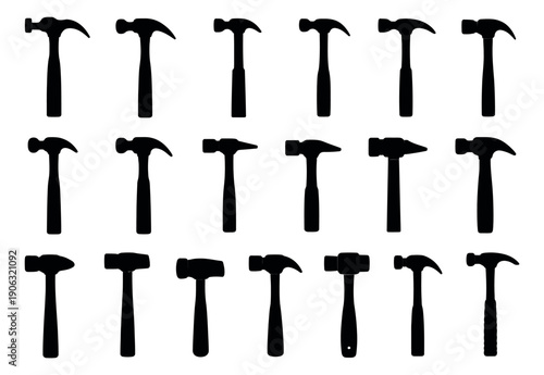 Silhouette hammer set featuring various hammer designs for construction and repair