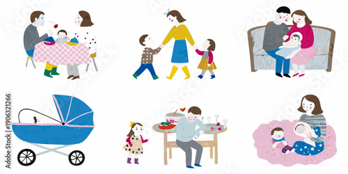 Family life illustrations moments of connection care and togetherness depicted