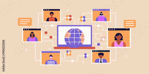 Virtual meeting concept with diverse participants and a global connection