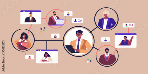 Diverse group of people connected in a virtual meeting or network