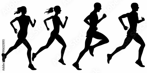 Silhouettes of four people running depicting athleticism and movement