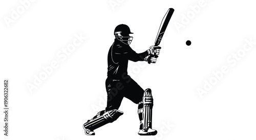 A batsman in silhouette swings a cricket bat at a ball during a game.