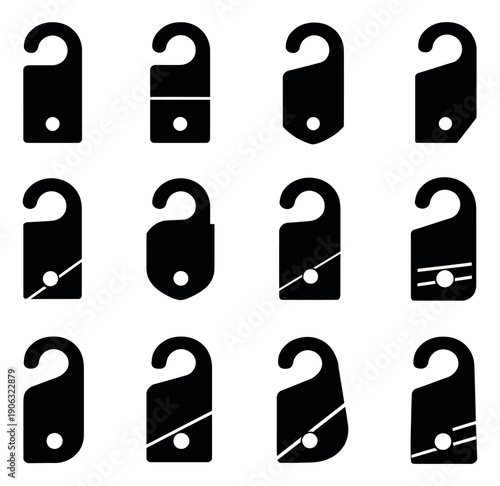 Simple icon door hanger set featuring various shapes and messages for hotel service and privacy