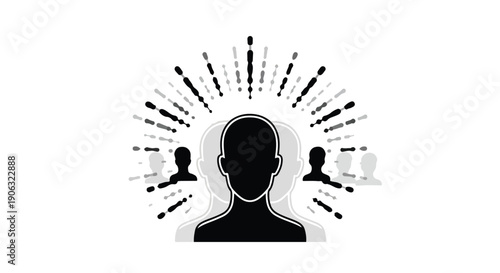 Silhouette of a person radiating ideas and connections with other people