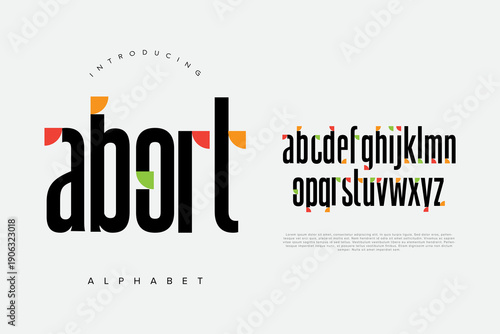 Abort Modern Serif Display Alphabet with Colorful Geometric Elements for Creative Logo Design Projects