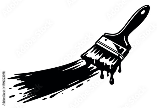Graphic illustration of a paint brush depicting a paint stroke with dripping paint for art and renovation projects