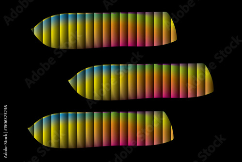 Three Oval Shapes with Rainbow Gradient Stripes on Black Background image