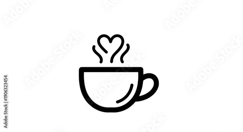 Cup of Hot Beverage with Heart Shaped Steam Icon on White Background whisk graphic