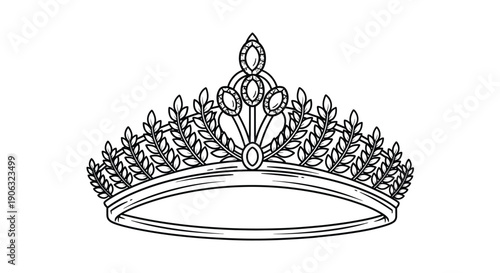 A detailed illustration of a royal tiara adorned with gemstones and leaf motifs.