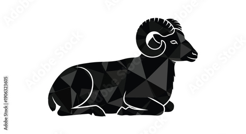 A black polygonal ram sits on a white background, symbolizing the zodiac sign Aries.