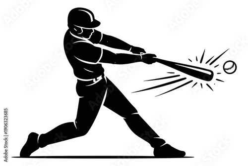Silhouette illustration of a baseball player depicting hitting a baseball for sports branding
