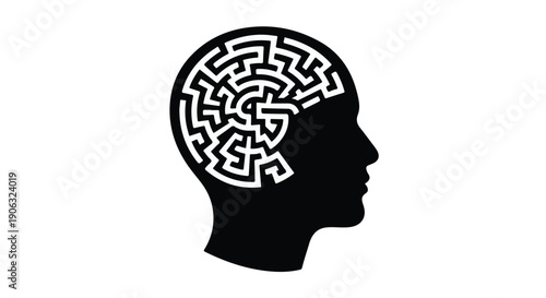Silhouette of a head with a complex maze representing the human mind and thoughts