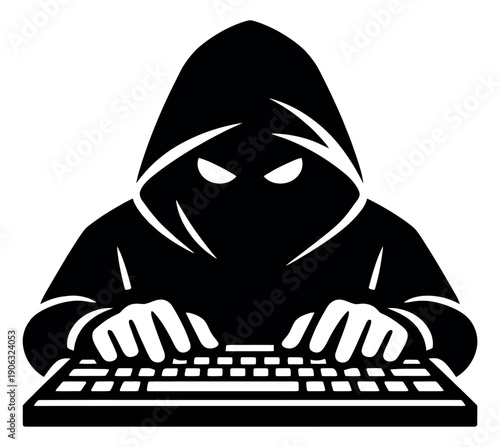 Stylized illustration of a hacker typing on a keyboard for digital security threats