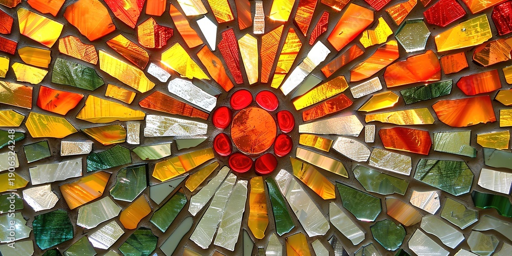 custom made wallpaper toronto digitalVibrant Mosaic Art with Radiating Colorful Glass Pieces