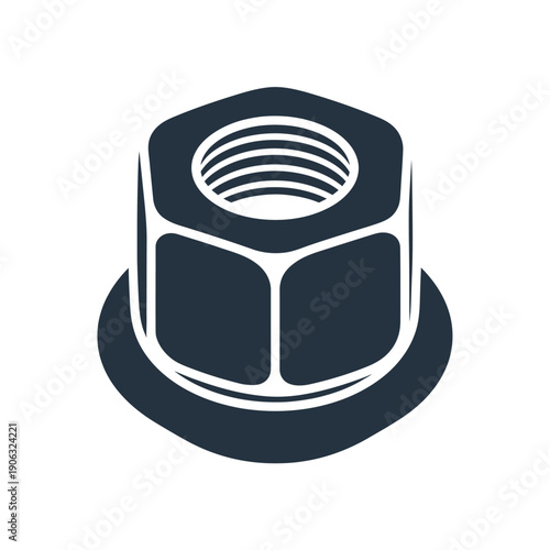 A single dark blue hex nut with a washer is depicted in a graphic illustration.