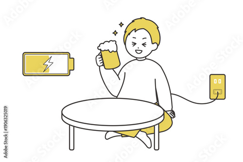 ビールを飲んで充電中の男性