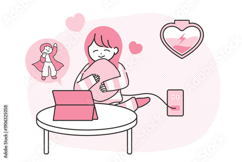 好きなアイドルを見て心の充電をする女の子