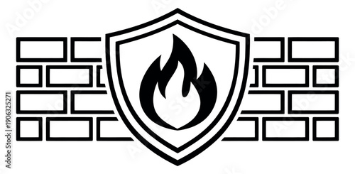 Line art illustration of a firewall depicting protection for data security