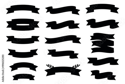 Silhouette ribbon banner set featuring various classic shapes for decoration and announcement