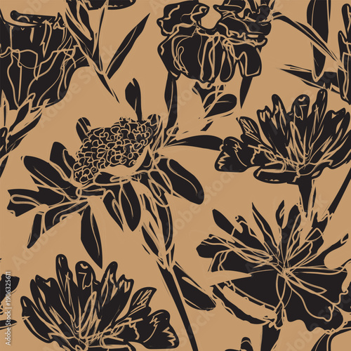 Neutral Colour Abstract Floral Seamless Pattern Design