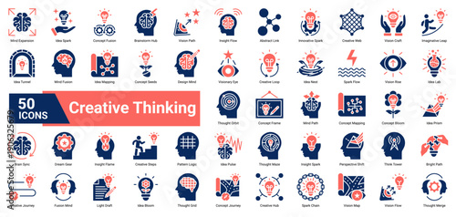 A collection of Creative Thinking icons. Containing ideas, visions, concepts, and imagination. Ideal for design projects, innovation, and brainstorming sessions.