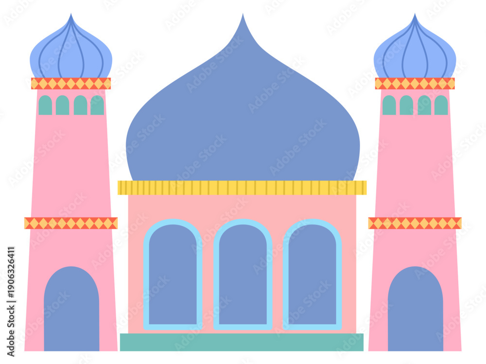 Fototapeta premium Illustration of a Pink Mosque with Blue Domes