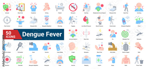 A collection of Dengue Fever icons. Containing health, mosquito, immune, and prevention symbols. Ideal for medical campaigns, awareness design, and healthcare education.