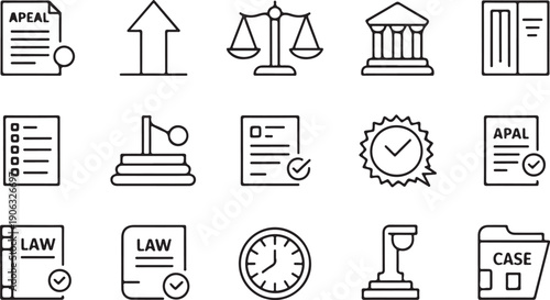 Court Appeal and Legal Review Icons Vector