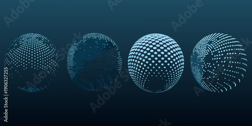 Four evolving oval shapes composed of blue dotted patterns on a dark background