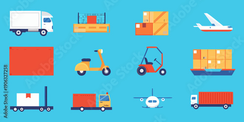 Colorful icons representing various modes of transportation and delivery services