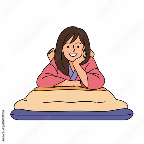 A cartoon woman lying on her stomach with a smile
