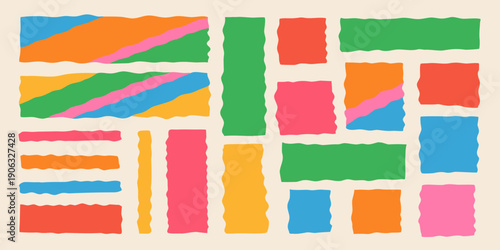 Colorful abstract rectangles and stripes arranged in a grid pattern