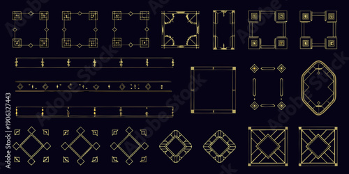 Geometric art deco frames and borders in a golden hue