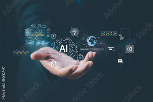 Tableau sur toile Enterprise AI platform concept with artificial intelligence agents, scalable cloud system, automation technology, machine learning infrastructure, and corporate digital innovation supporting growths