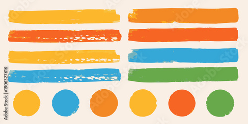 Colorful abstract brushstrokes and oval shapes on a beige background