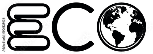 Simple graphic illustration of the word ECO depicting global environmental protection for green initiatives