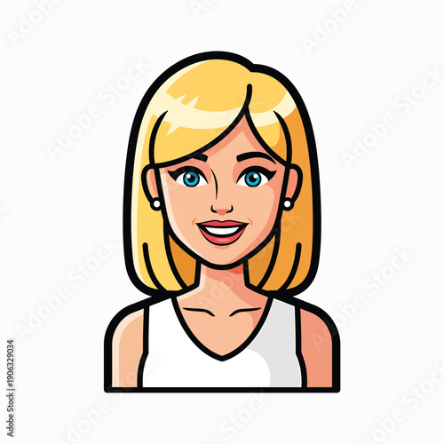 A cartoon woman with blonde hair and blue eyes